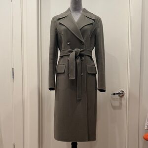 Women's Olive Green Belted Wool-Blend Trench Coat